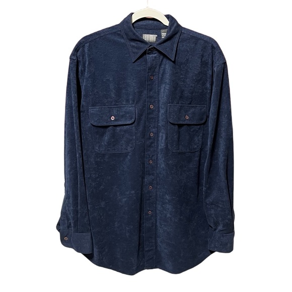 Knightsbridge Other - Vintage Knightsbridge Suede Velvet Feeling Navy Blue Button Up Shirt Size M